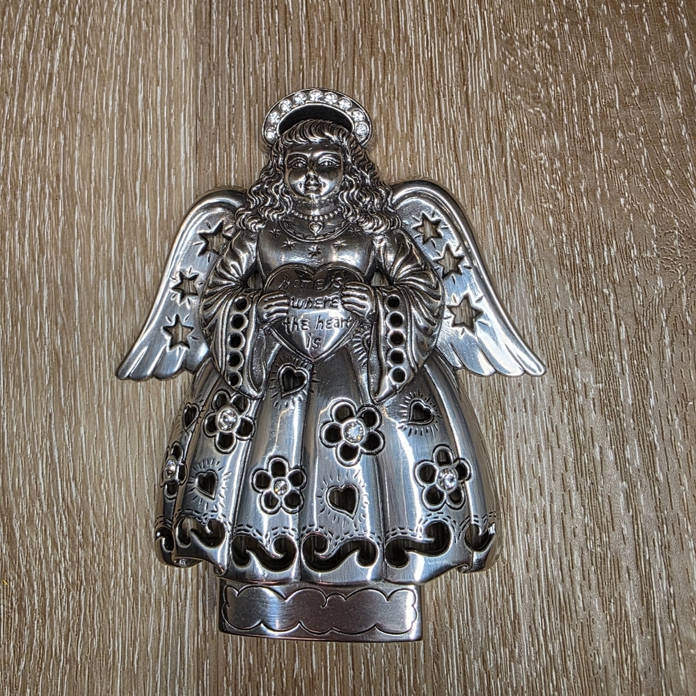 Brighton Silver Angel Ornament with Floral Design